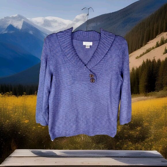 Christopher & Banks Pullover Sweater Purple Size S Collar V Neck Button... - Picture 1 of 8
